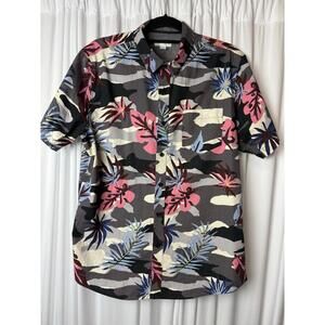 Sun + Stone  Hawaiian Camo Button Up Short Sleeve Shirt mens size Large